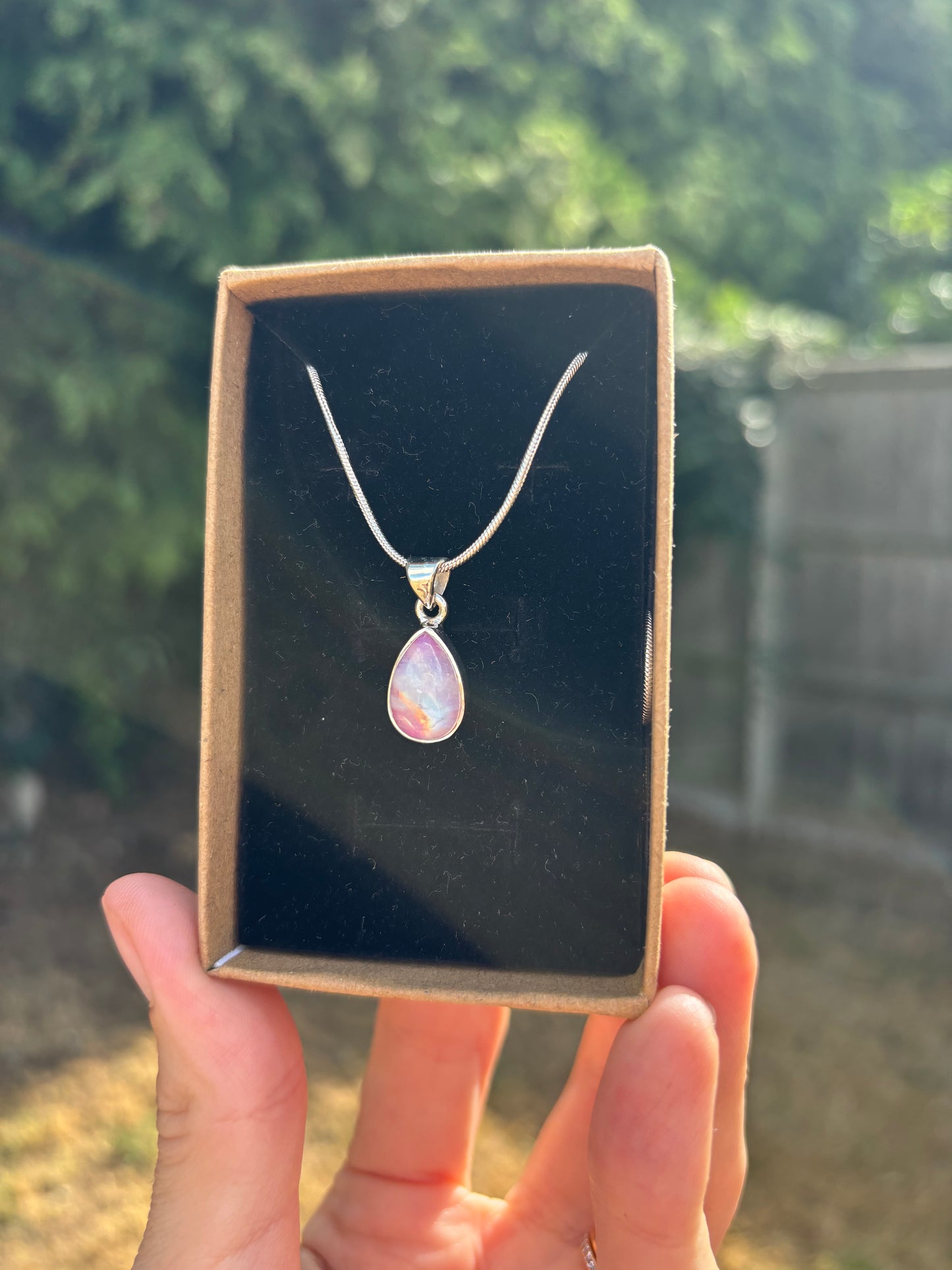 Pink moonstone 925 sterling silver necklace