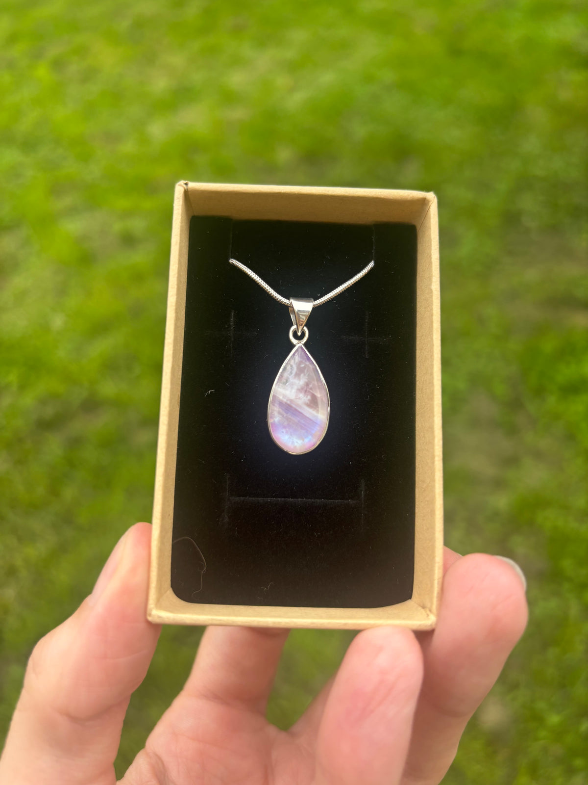 Pink moonstone 925 sterling silver necklace