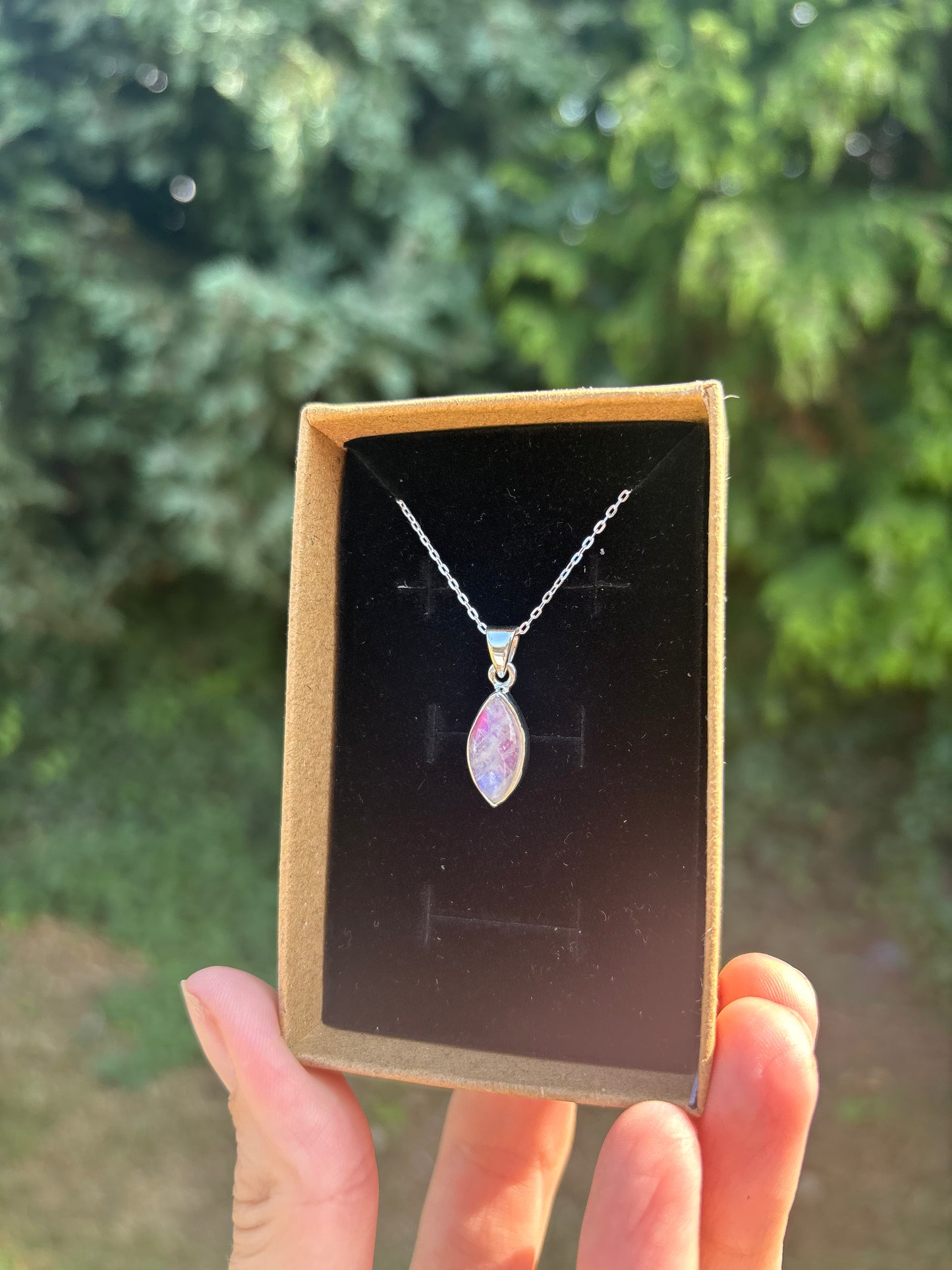 Pink moonstone 925 sterling silver necklace