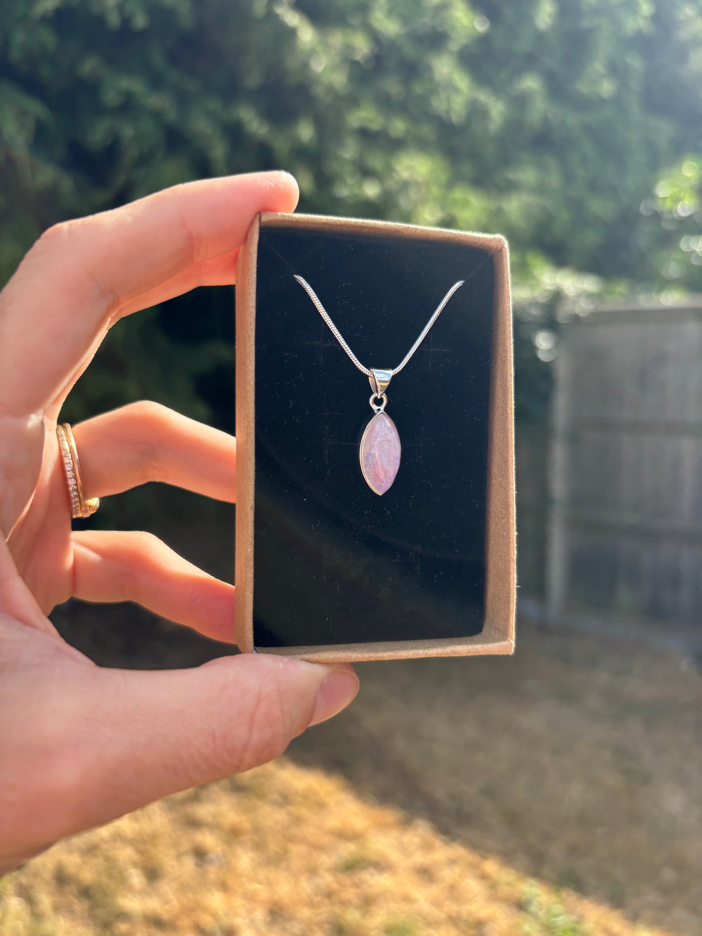 Pink moonstone 925 sterling silver necklace