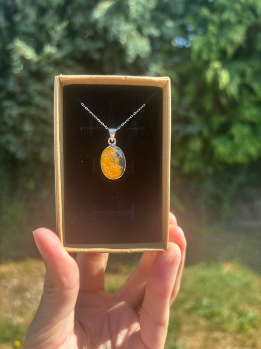 Bumble bee Jasper 925 silver necklace