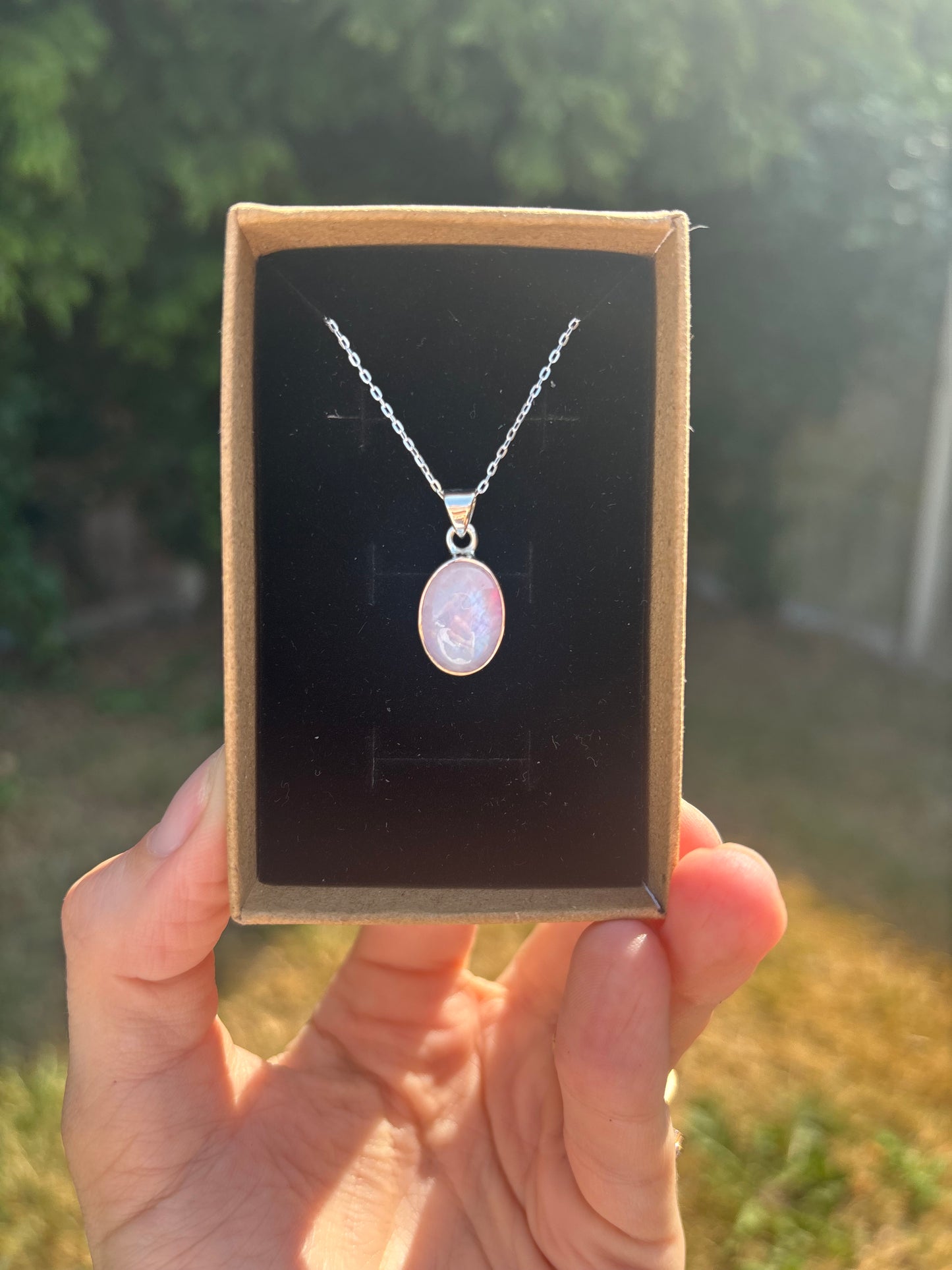 Pink moonstone 925 sterling silver necklace