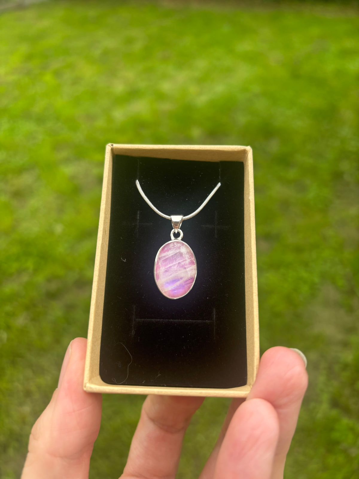 Pink moonstone 925 sterling silver necklace