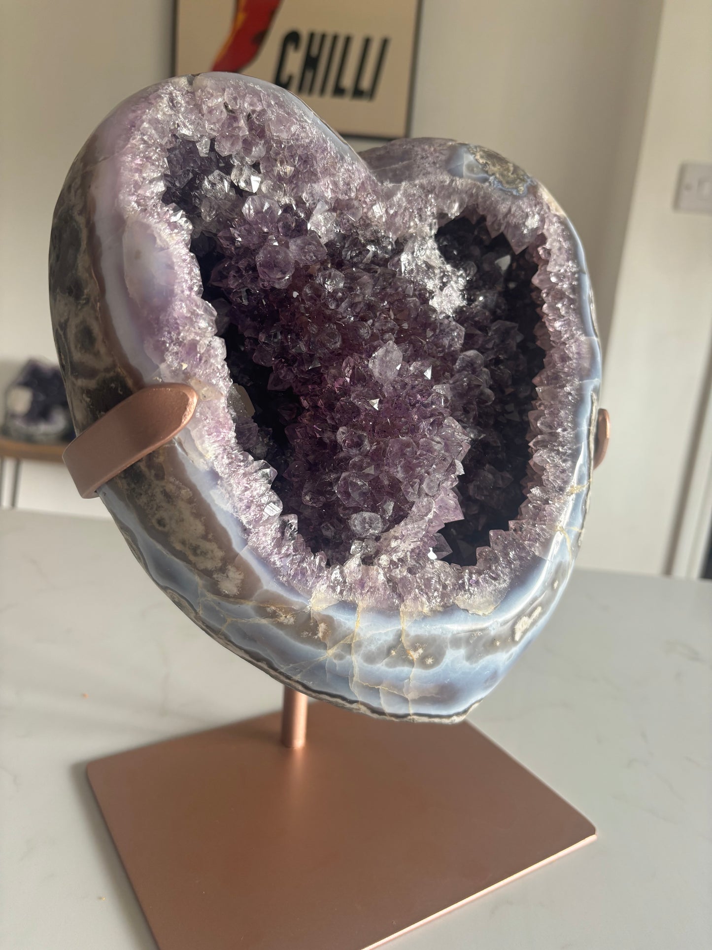Amethyst heart on stand