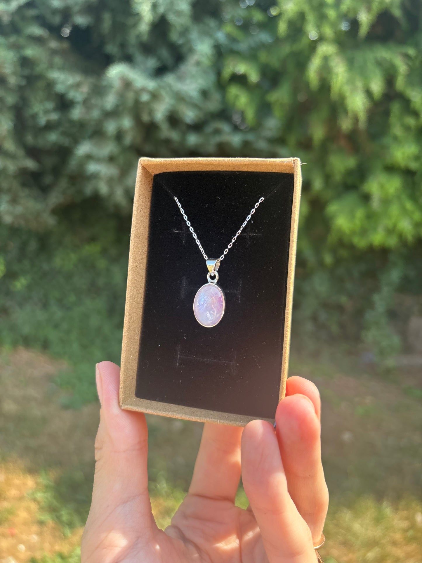 Pink moonstone 925 sterling silver necklace