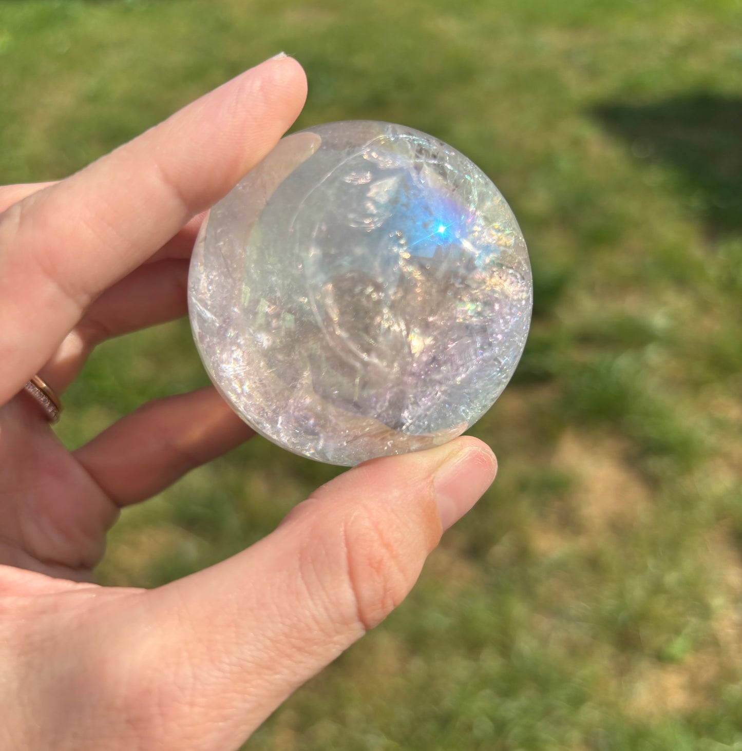 Aura clear quartz sphere