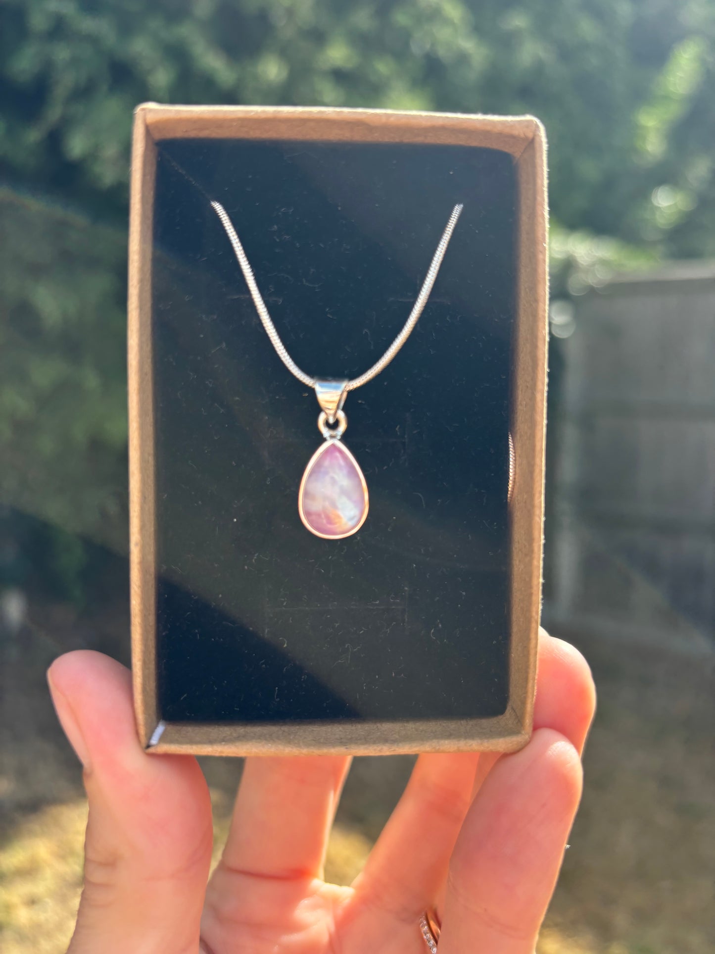 Pink moonstone 925 sterling silver necklace