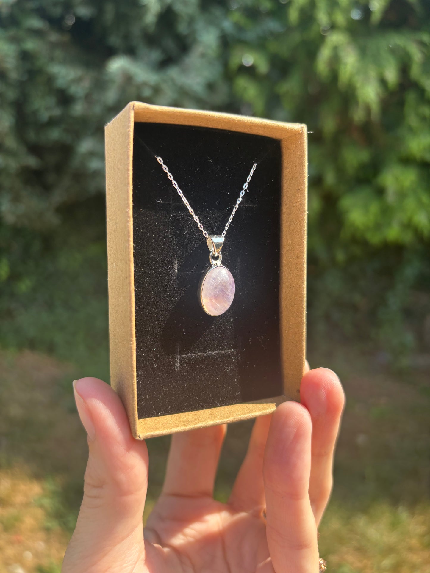 Pink moonstone 925 sterling silver necklace