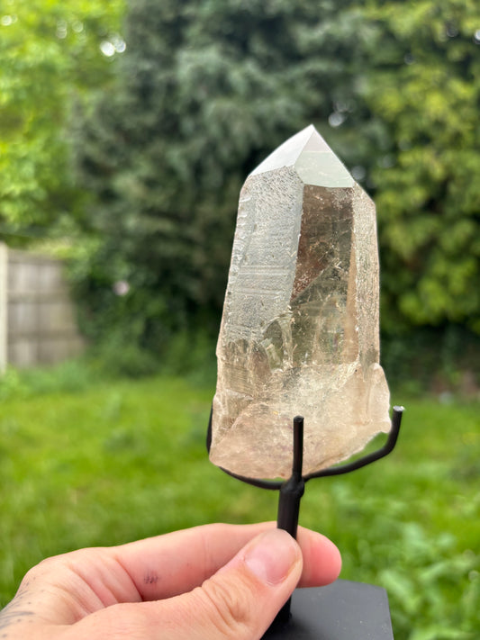 Smokey Lemurian Quartz on stand