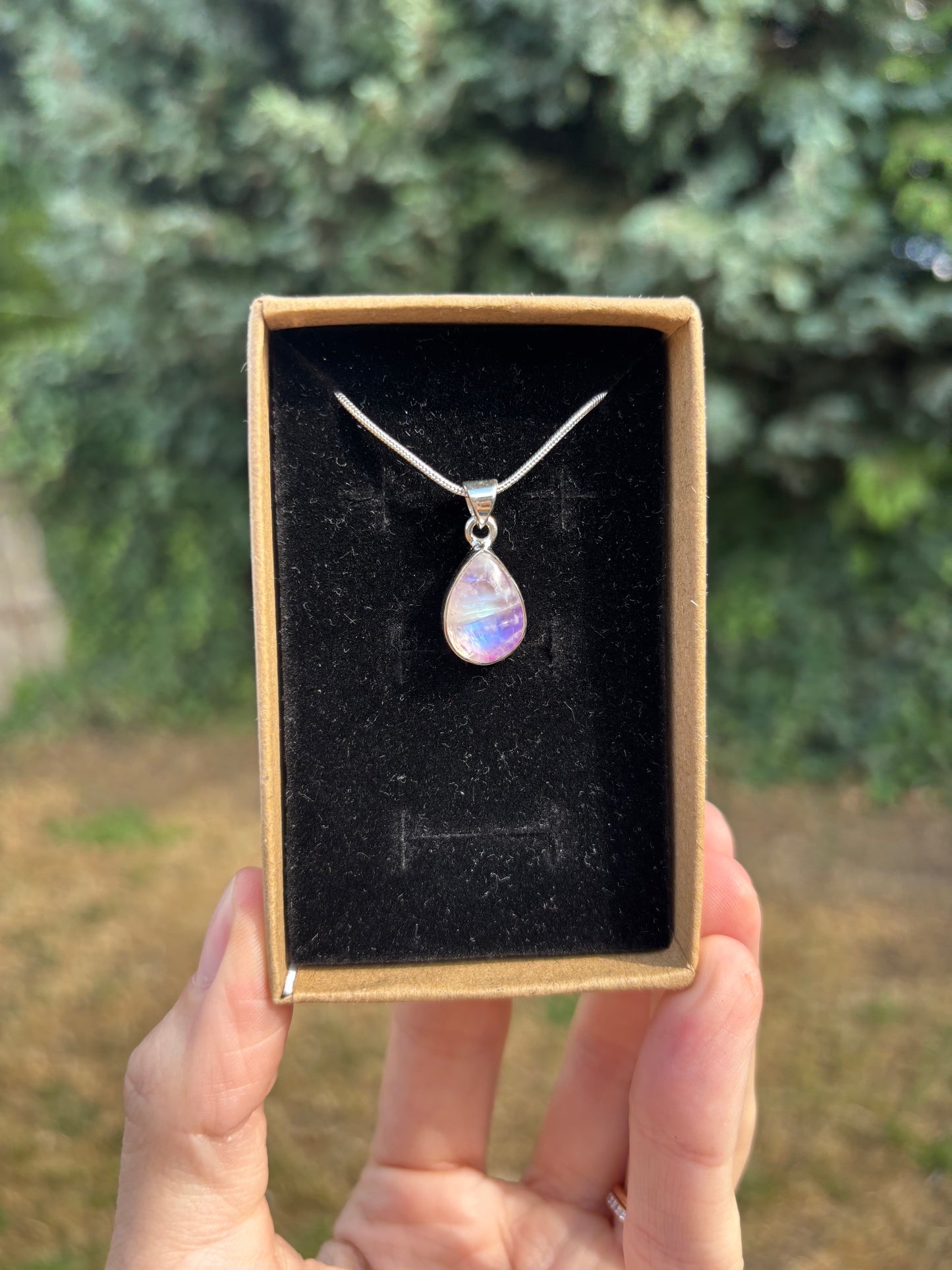 Pink moonstone 925 sterling silver necklace