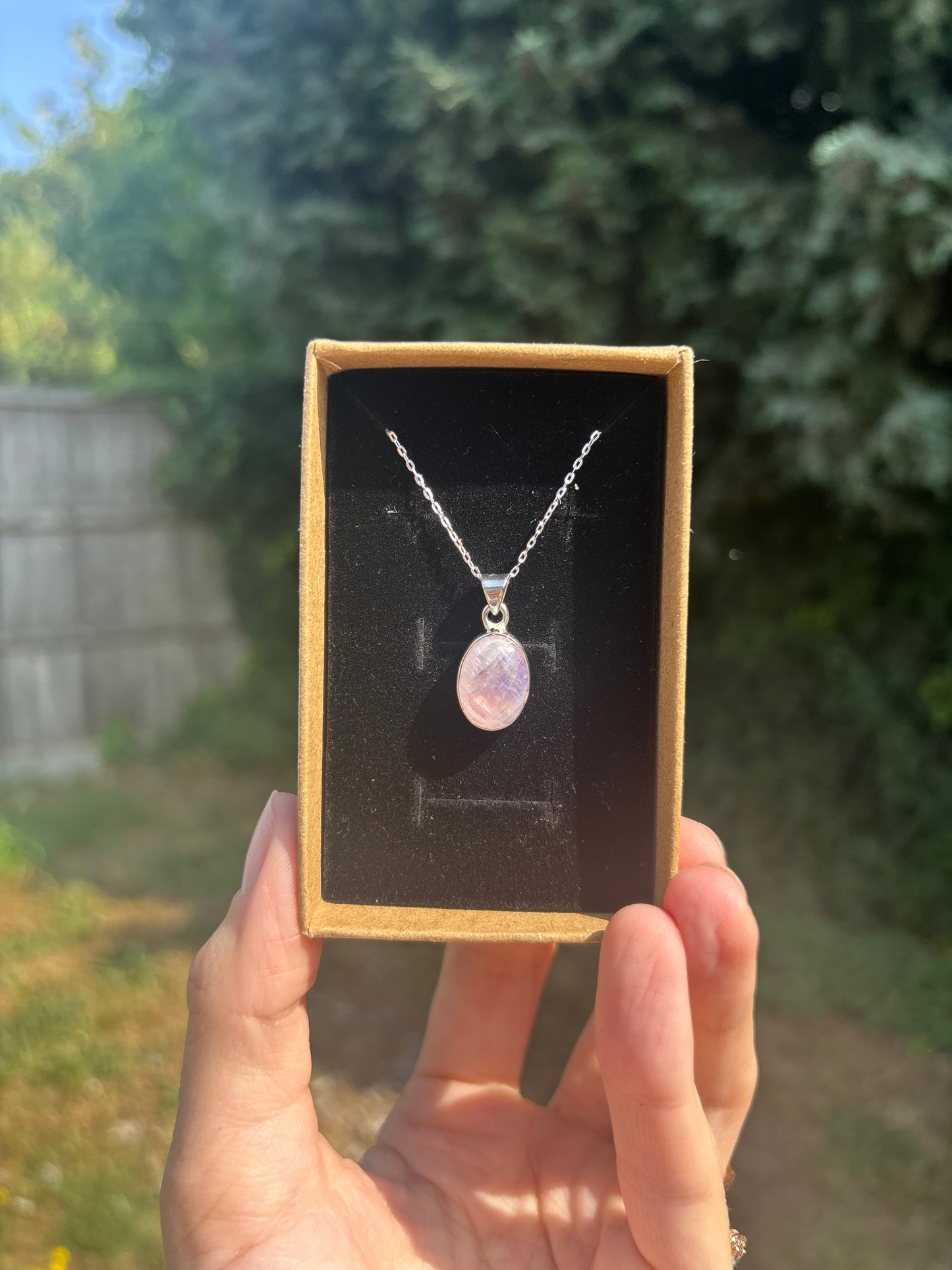 Pink moonstone 925 sterling silver necklace
