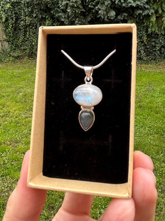 Labradorite + moonstone 925 sterling silver necklace
