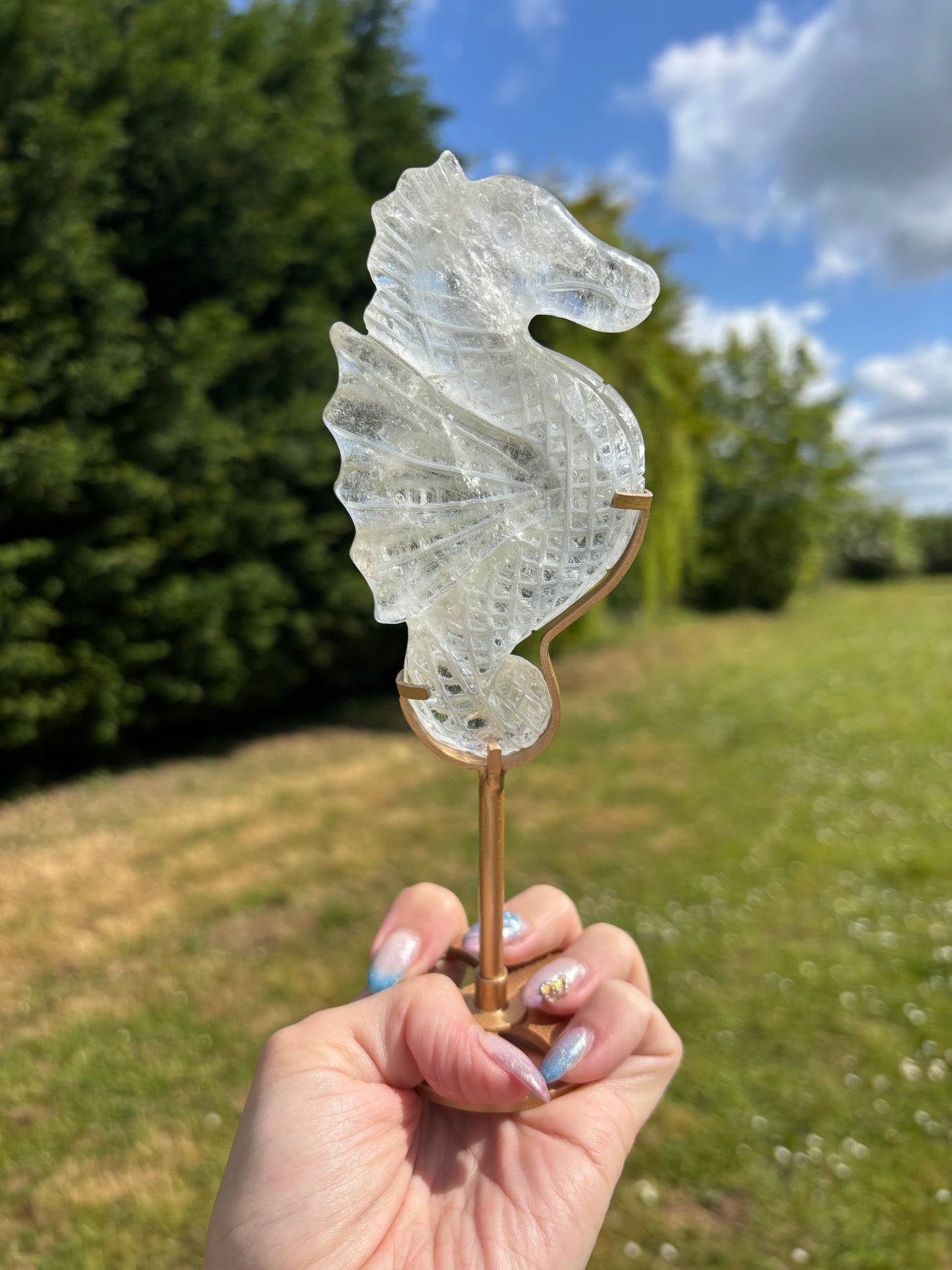 Clear quartz seahorse