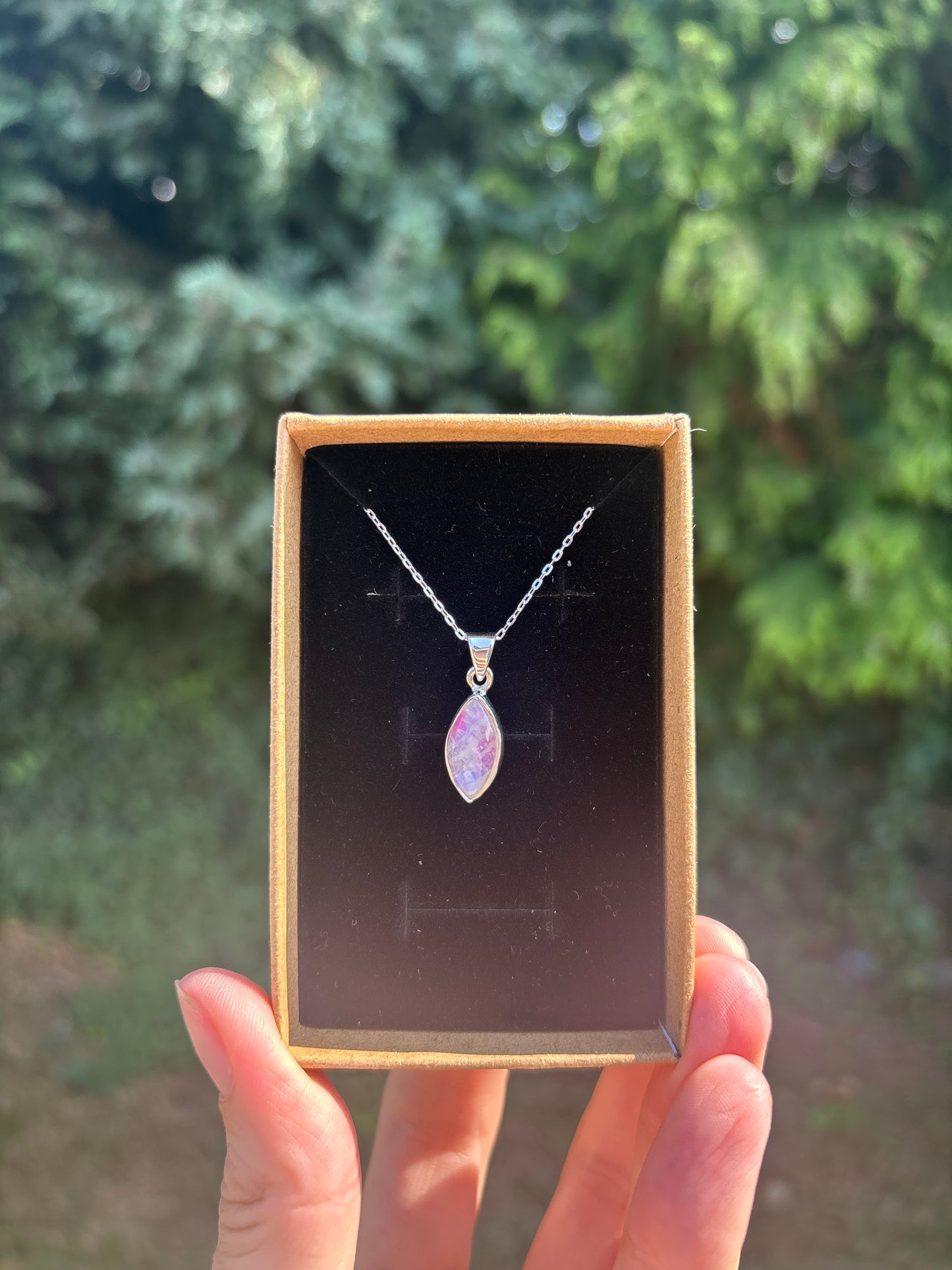 Pink moonstone 925 sterling silver necklace