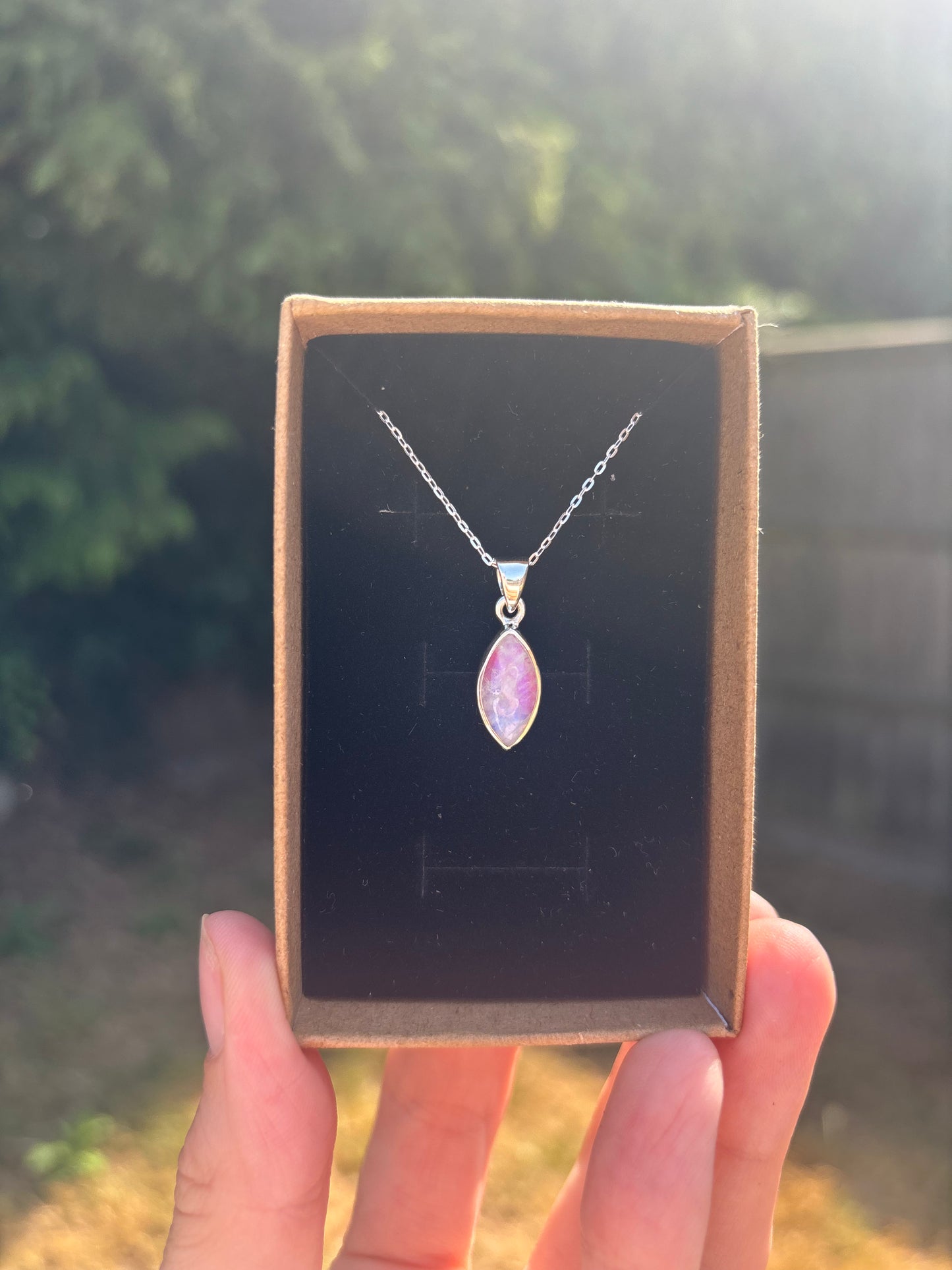 Pink moonstone 925 sterling silver necklace