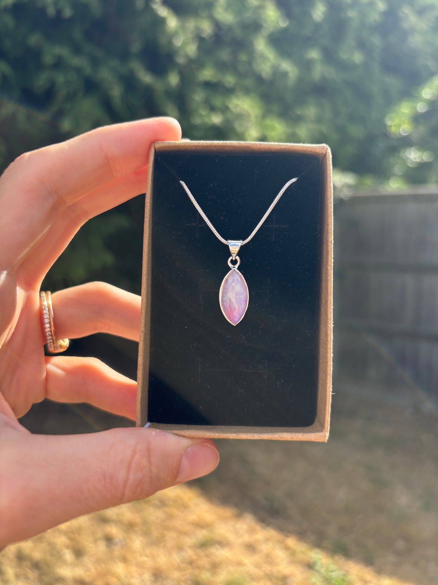 Pink moonstone 925 sterling silver necklace