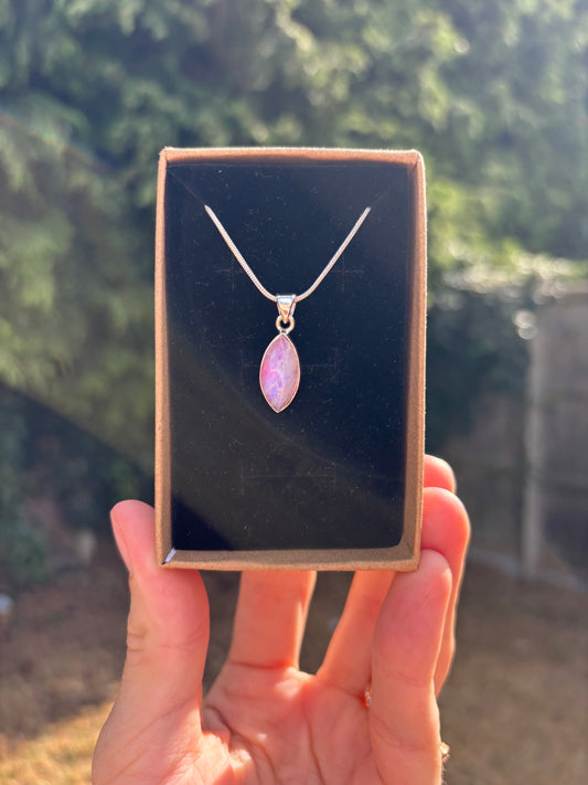 Pink moonstone 925 sterling silver necklace