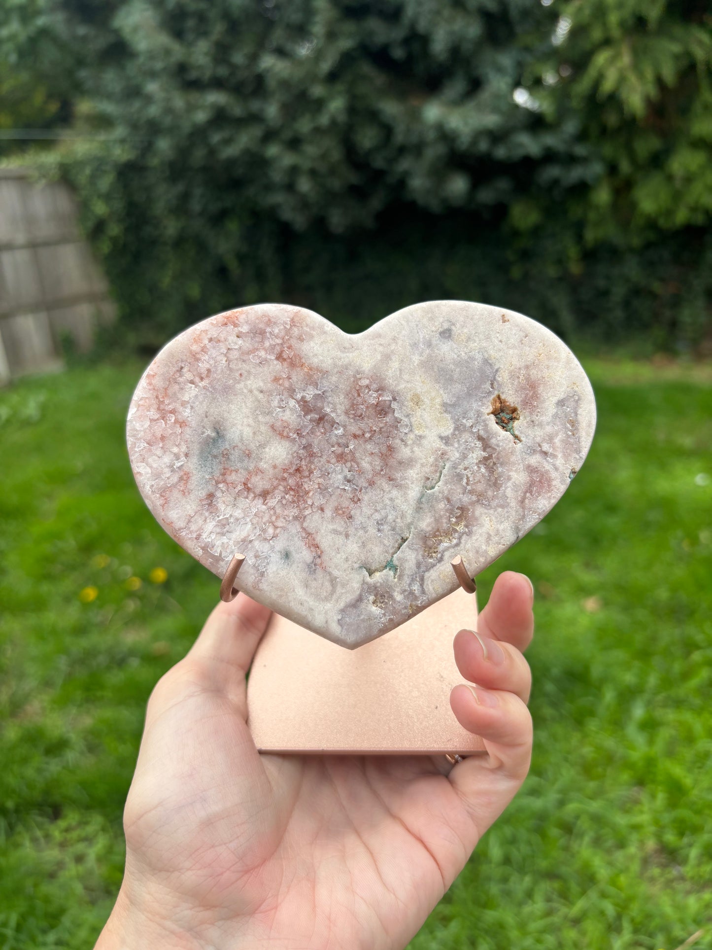 Pink Amethyst heart on stand