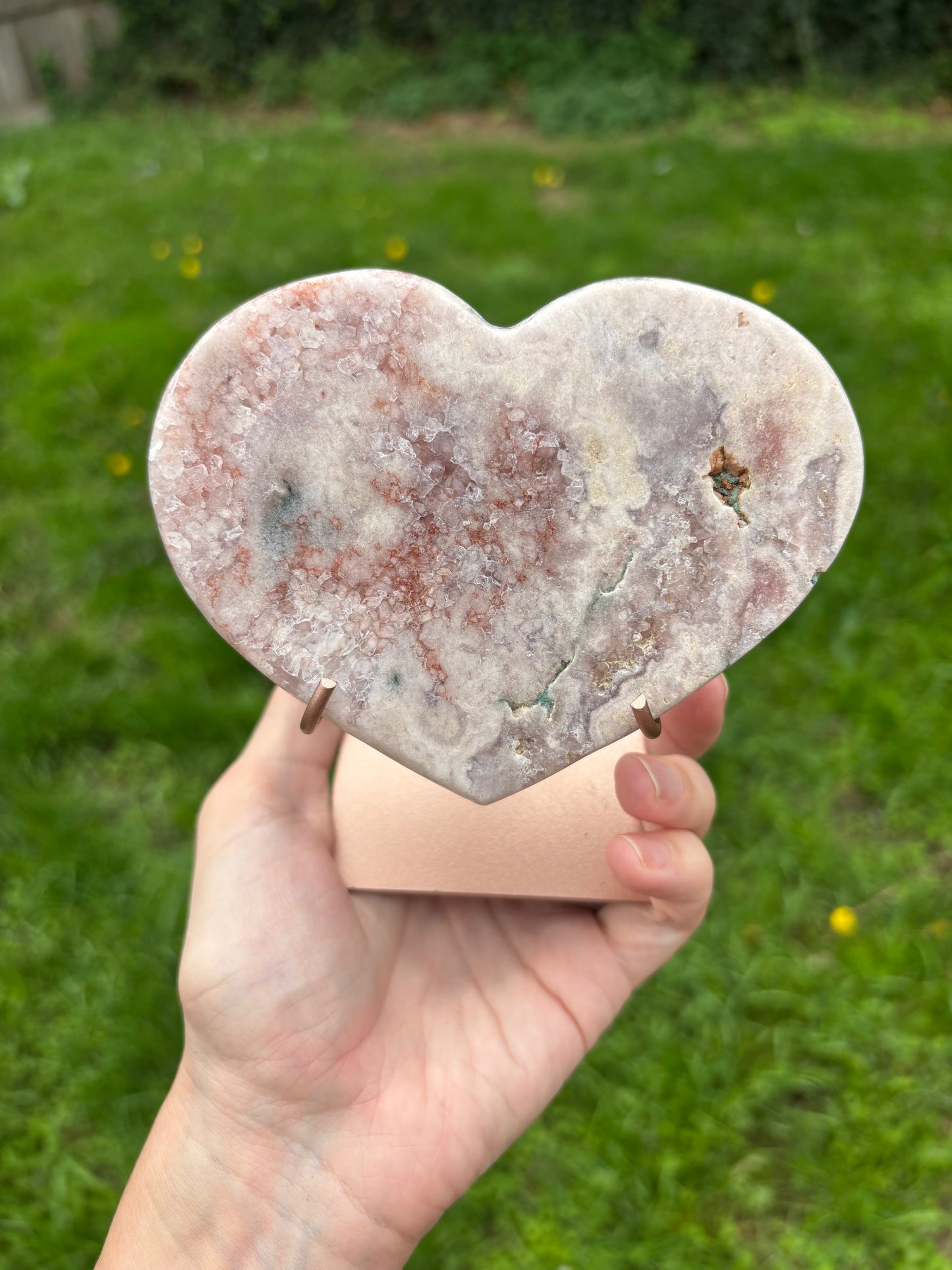 Pink Amethyst heart on stand