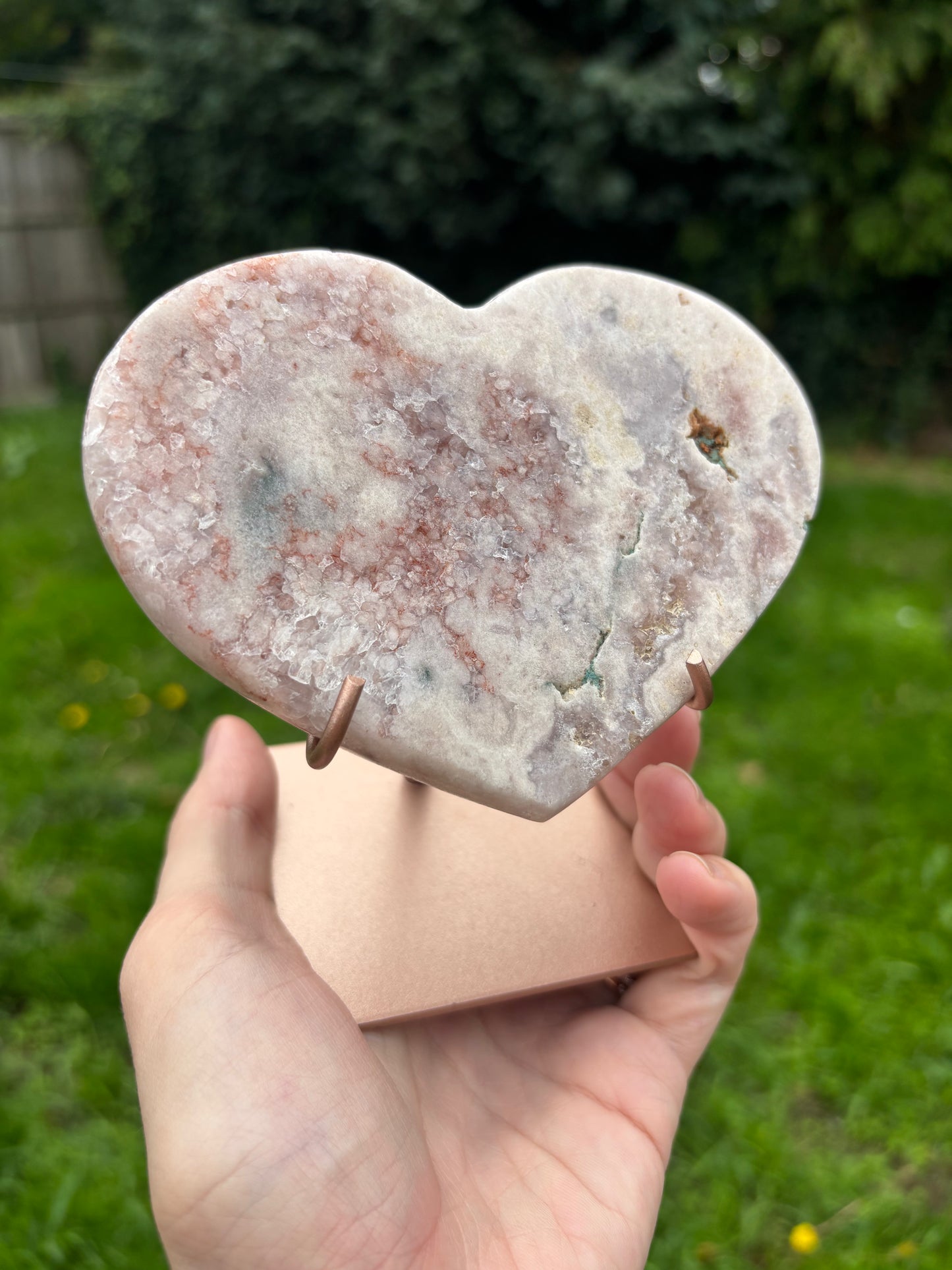 Pink Amethyst heart on stand