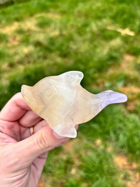 Fluorite dolphin carving