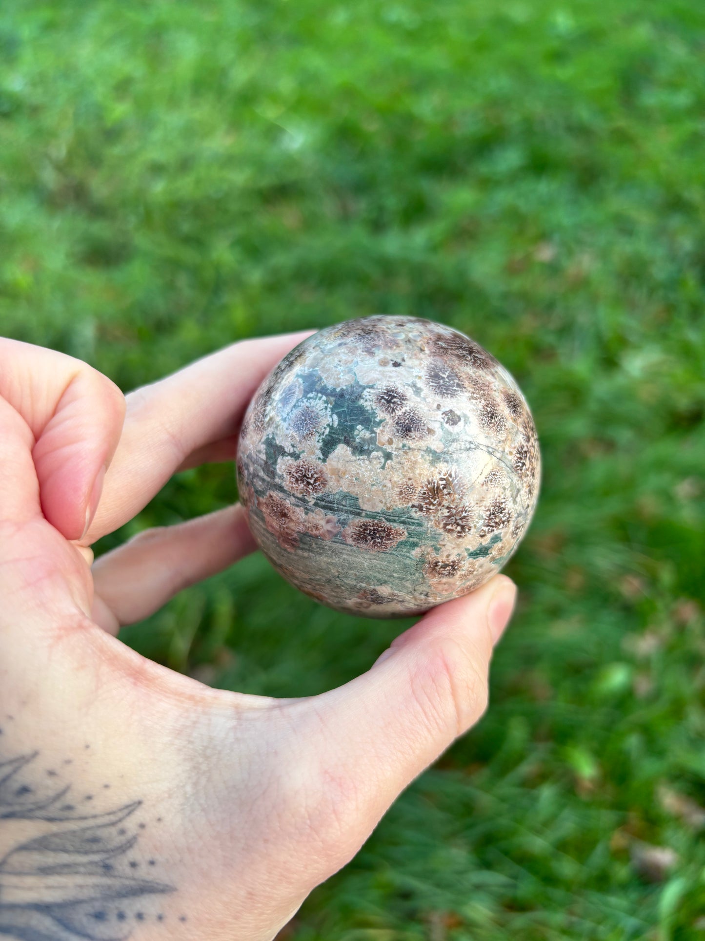 Green flower agate Sphere